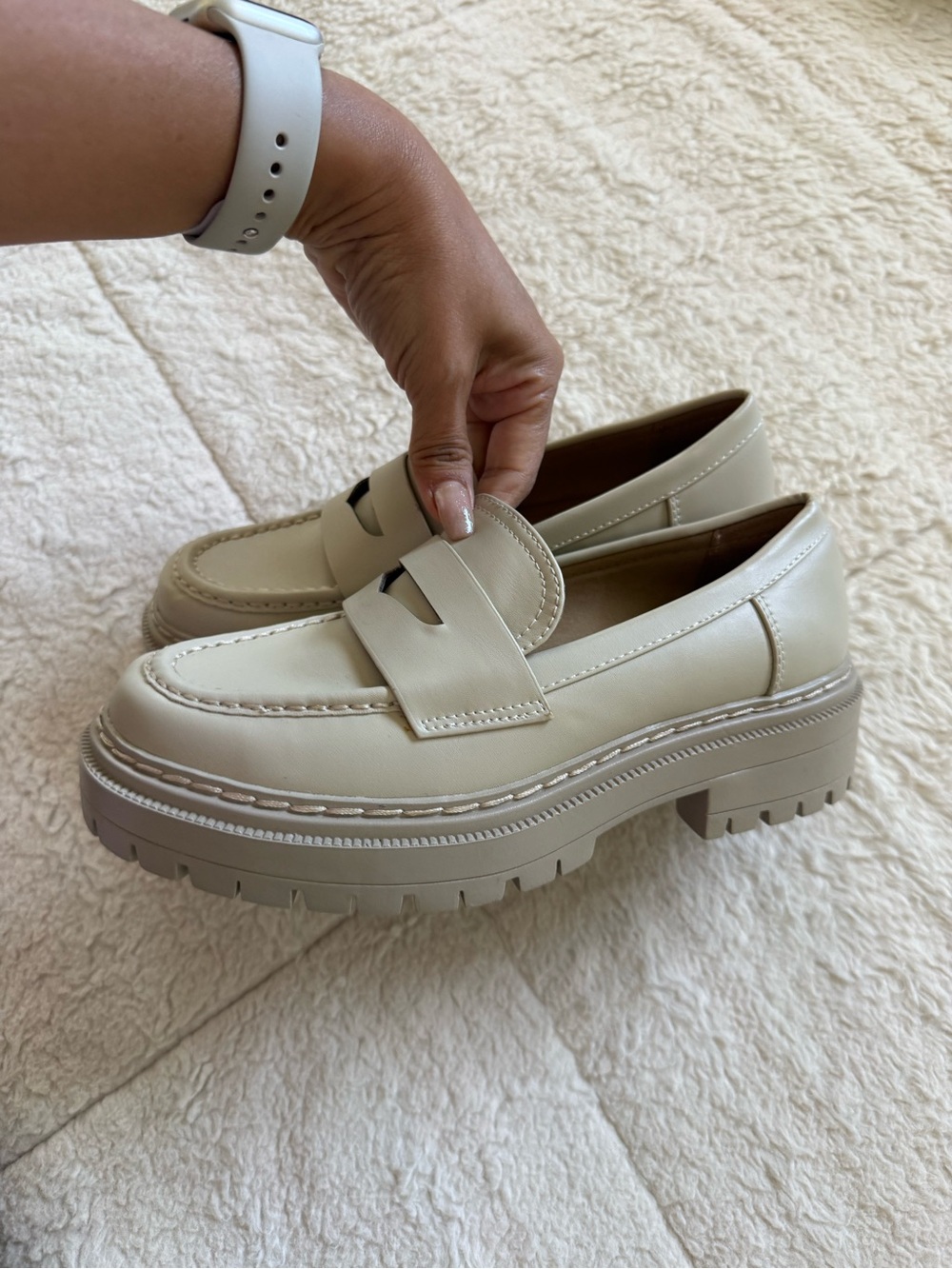 Cream Platform Penny Loafers Size 6 Chunky Lug Sole Preppy Y2K Brand New Shoes - Picture 5 of 7